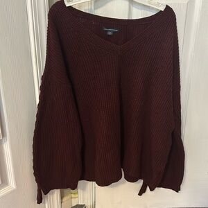 V neck burgundy sweater